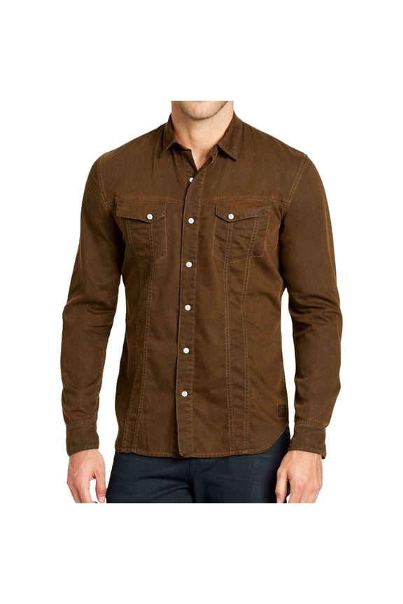 Mens Dual Pocket Button Up Shirt, Brown, Medium