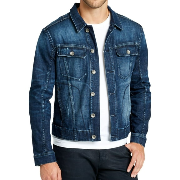 William Rast Mens Embroidered Denim Jacket, Blue, X-Large