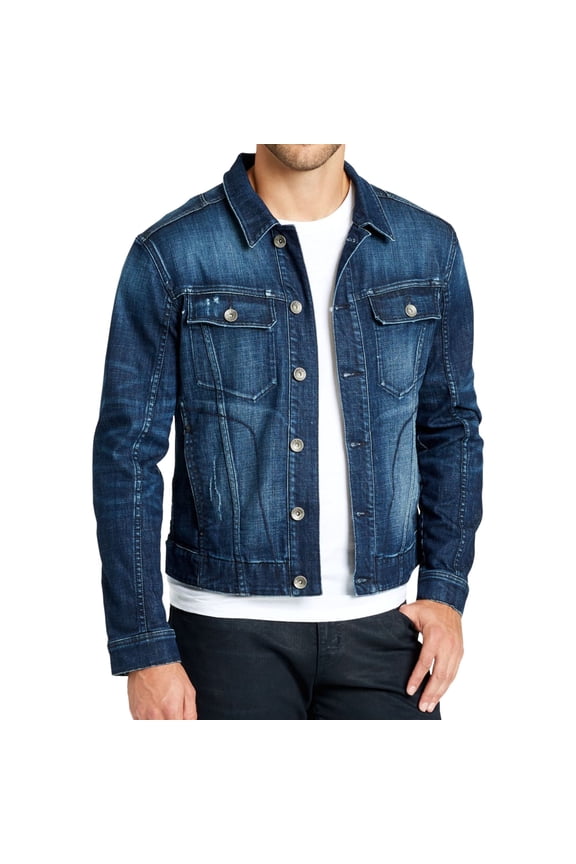 Mens Embroidered Denim Jacket, Blue, X-Large