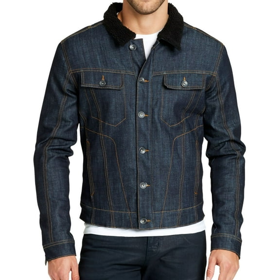 William Rast Mens Fleece-Collar Denim Jean Jacket, Blue, Medium (Regular)