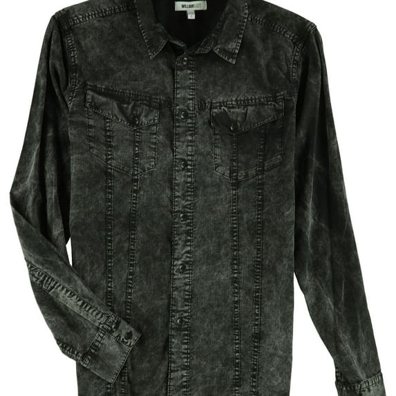 William Rast Mens LS Button Up Shirt, Black, Small