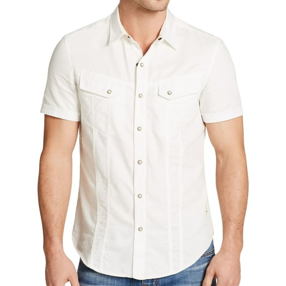 William Rast Mens Let's Take A Ride Button Up Shirt, White, XX-Large
