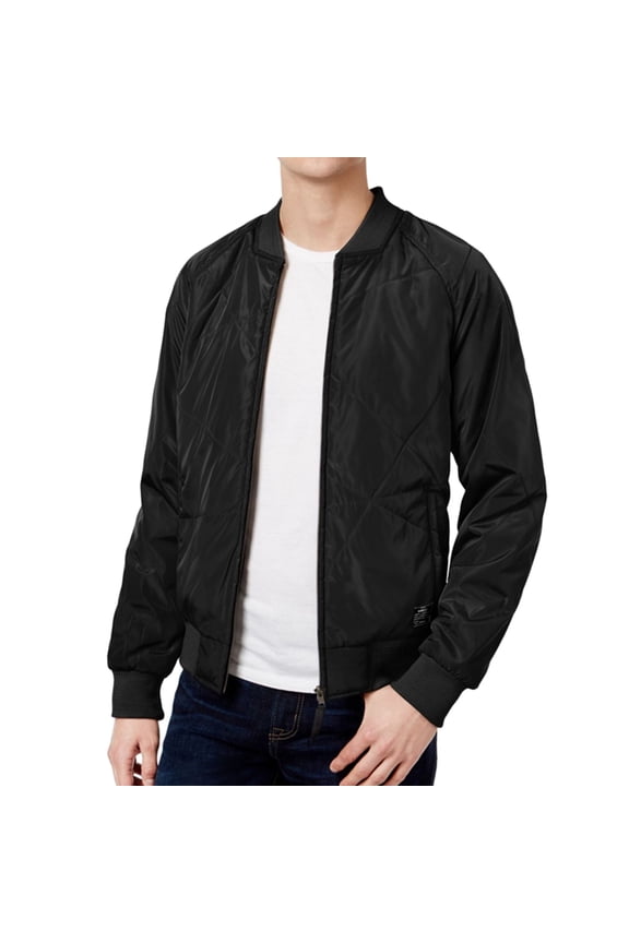 Mens Zane Quilted Bomber Jacket, Black, Small