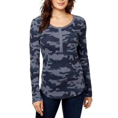 William Rast Women's Henley Snap Front Textured Top -Gray Size S