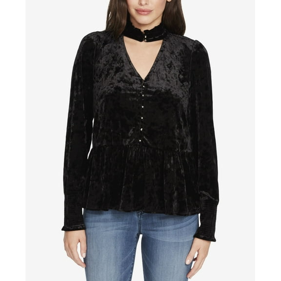 William Rast Women's Ramsey Choker Peasant Top, Jet Black Velvet, L