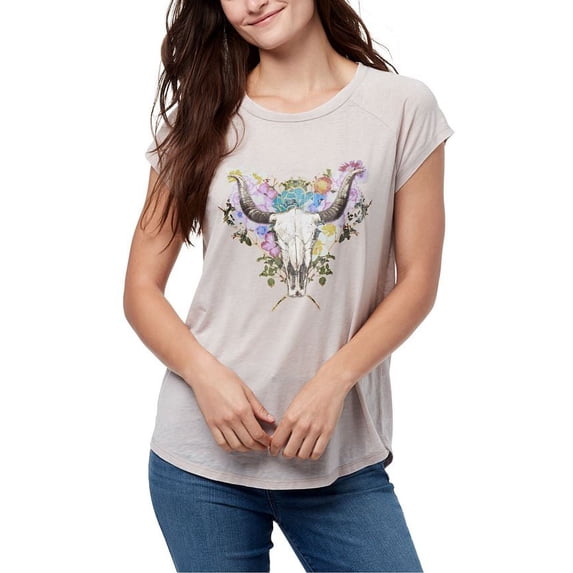 William Rast Women's Skull Blooms Tee Gray Size Medium