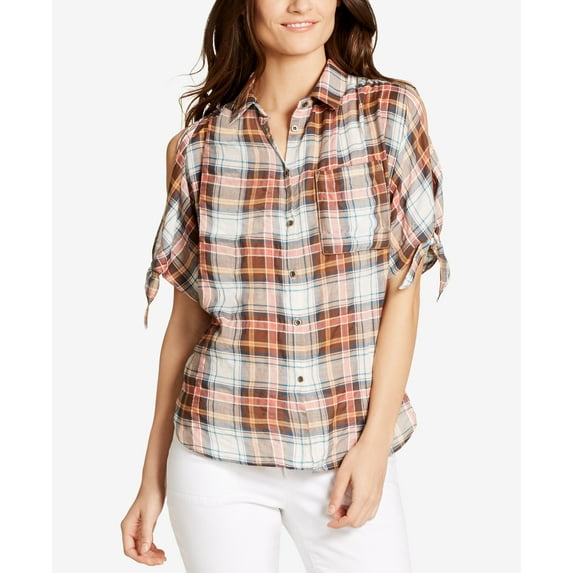 William Rast Women's Willliam Clapton Woven Top with Ties On Sleeve, Multi Traditional Plaid, XS