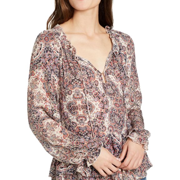 William Rast Womens Aimee Peplum Blouse, Beige, X-Large