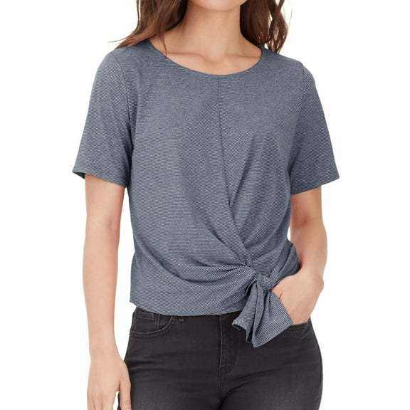 William Rast Womens Aubreigh Tie Basic T-Shirt, Blue, Small