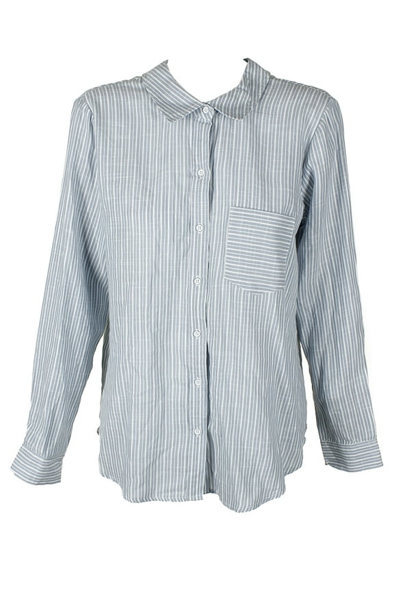 Womens Blue White Long-Sleeve Tie-Back Off-The-Shoulder Blouse L