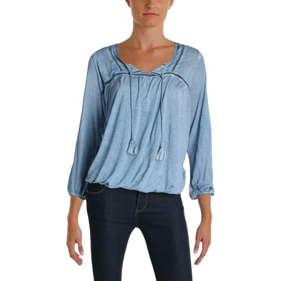 William Rast Womens Carmen Ladder Stitch Detail Peasant Top