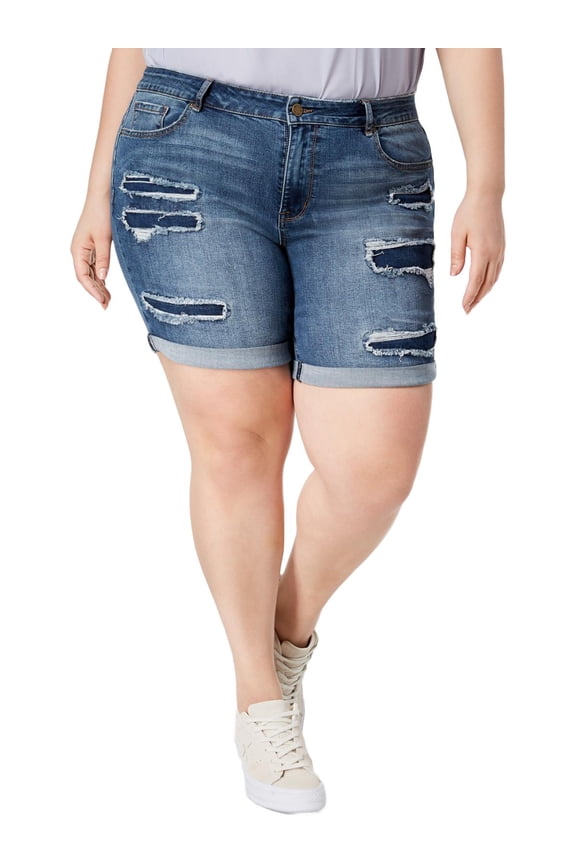 Womens Plus Bermuda Destroyed Denim Shorts