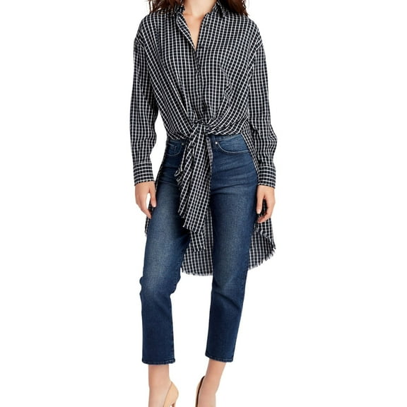 William Rast Womens Tie-Hem Tunic Blouse, Blue, X-Small