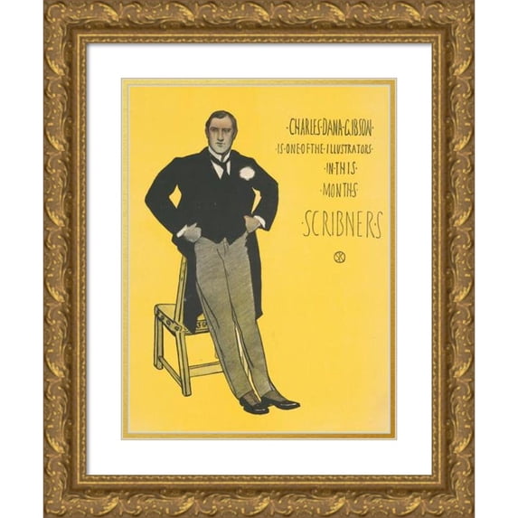 William Sergeant Kendall 19x24 Gold Ornate Framed and Double Matted Museum Art Print Titled - Charles Dana Gibson is One of the Illustrators in This Month's Scribners (1896)