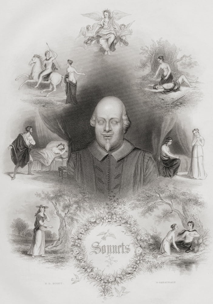 William Shakespeare 1564 - 1616 English Poet And Playwright Surrounded By Characters From His Plays From A 19Th Century Print Canvas Art - Ken Welsh Design Pics (26 x 36)