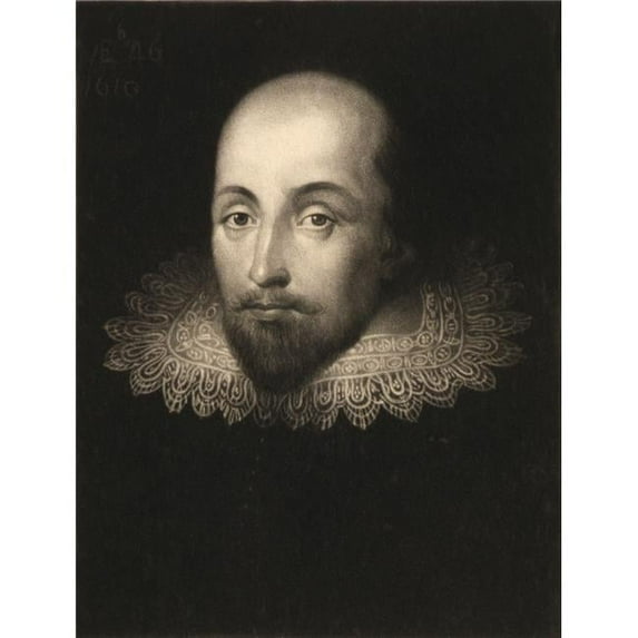 William Shakespeare 1564 to 1616 English Poet & Dramatist Engraved by Charles Turner After A Portrait by Cornelius Jan Poster Print - 12 x 16