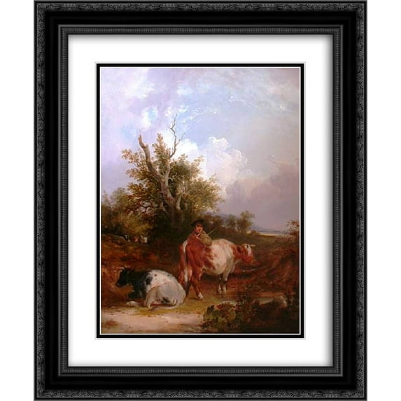 William Shayer 2x Matted 20x24 Black Ornate Framed Art Print 'The Cowherd'