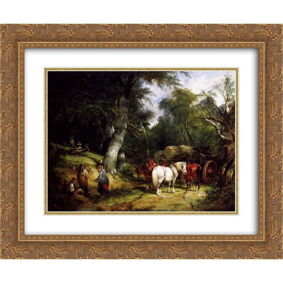 William Shayer 2x Matted 24x20 Gold Ornate Framed Art Print 'Carting Timber In The New Forest'