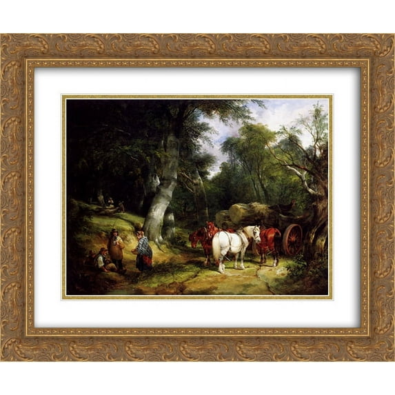 William Shayer 2x Matted 24x20 Gold Ornate Framed Art Print 'Carting Timber In The New Forest'
