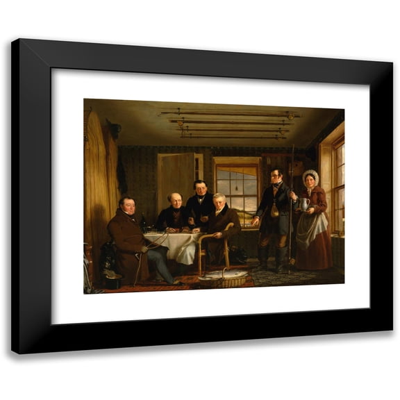 William Shiels 24x19 Black Modern Framed Museum Art Print Titled - Discussing a Catch of Salmon in a Scottish Fishing-Lodge