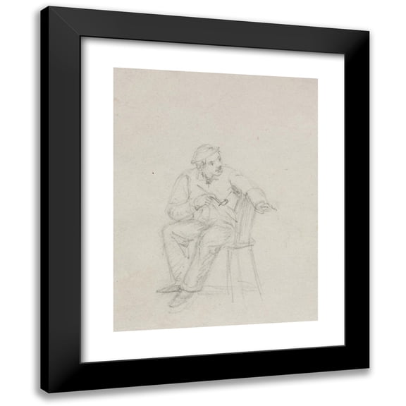 William Sidney Mount 12x14 Black Modern Framed Museum Art Print Titled - Man Smoking a Pipe