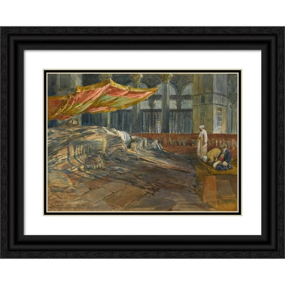 William Simpson 14x11 Black Ornate Wood Framed Double Matted Museum Art Print Titled: The Sakrah, the Sacred Rock, Jerusalem (1889)