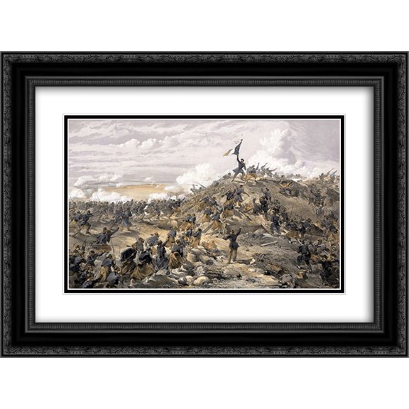 William Simpson 2x Matted 24x18 Black Ornate Framed Art Print 'The Attack on the Malakoff'