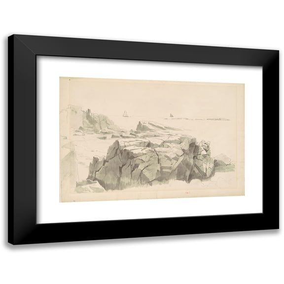 William Stanley Haseltine 14x11 Black Modern Framed Museum Art Print Titled - Shag Rocks, Nahant, Massachusetts (1860-1865)