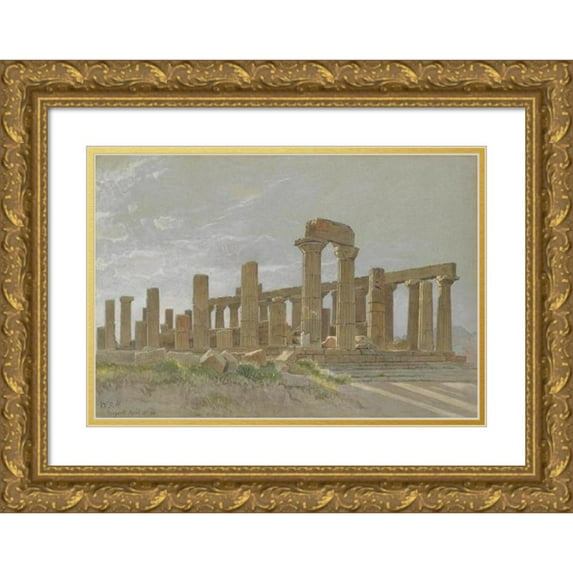 William Stanley Haseltine 14x11 Gold Ornate Wood Frame and Double Matted Museum Art Print Titled - Girgenti (The Temple of Juno Skirt at Palermo) (1881)
