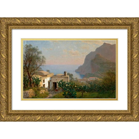 William Stanley Haseltine 14x11 Gold Ornate Wood Frame and Double Matted Museum Art Print Titled - Capri Landscape