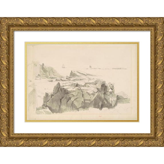 William Stanley Haseltine 14x11 Gold Ornate Wood Frame and Double Matted Museum Art Print Titled - Shag Rocks, Nahant, Massachusetts (1860-1865)