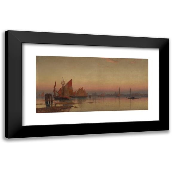 William Stanley Haseltine 14x9 Black Modern Framed Museum Art Print Titled - Venetian Coastline at Sunset (1872)
