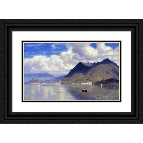 William Stanley Haseltine 24x16 Black Ornate Framed Double Matted Museum Art Print Titled: Lake Maggiore (Approx. 1867)
