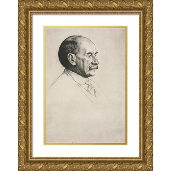 William Strang 14x18 Gold Ornate Wood Frame and Double Matted Museum Art Print Titled - Thomas Hardy, Facing Right (1910)