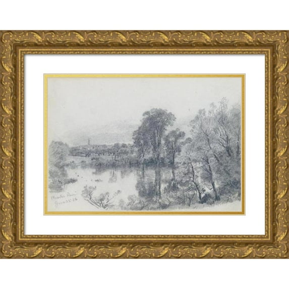 William Trost Richards 14x11 Gold Ornate Wood Frame and Double Matted Museum Art Print Titled - Charles River, Cambridge, Massachusetts (1886)