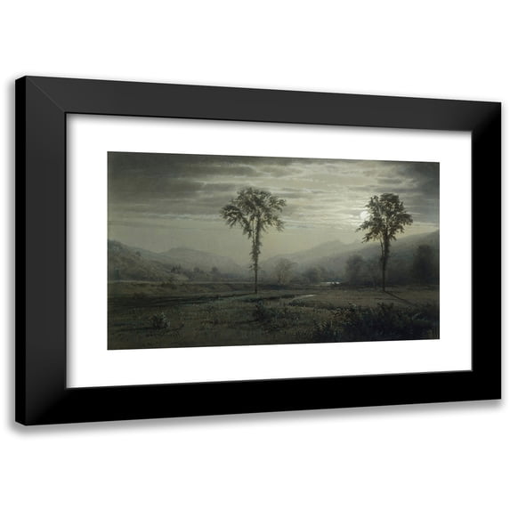 William Trost Richards 24x16 Black Modern Framed Museum Art Print Titled - Moonlight on Mount Lafayette, New Hampshire (1873)
