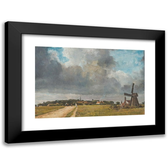 William Turner 14x11 Black Modern Framed Museum Art Print Titled - Landscape with Village and Windmill (C.1795-1862)