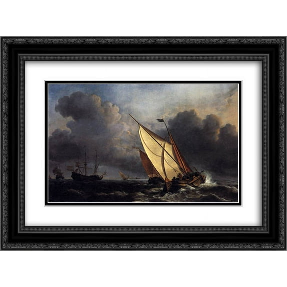 William Turner 2x Matted 24x20 Black Ornate Framed Art Print 'Dutch Fishing Boats in a Storm'
