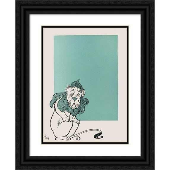 William Wallace Denslow 19x24 Black Ornate Framed Double Matted Museum Art Print Titled: The Cowardly Lion (1900)