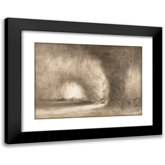 William West 18x14 Black Modern Framed Museum Art Print Titled - A Column of Oriental Travelers Scattered by a Dust Storm (The Israelites Passing Through the Wilderness Preceded by the Pilla