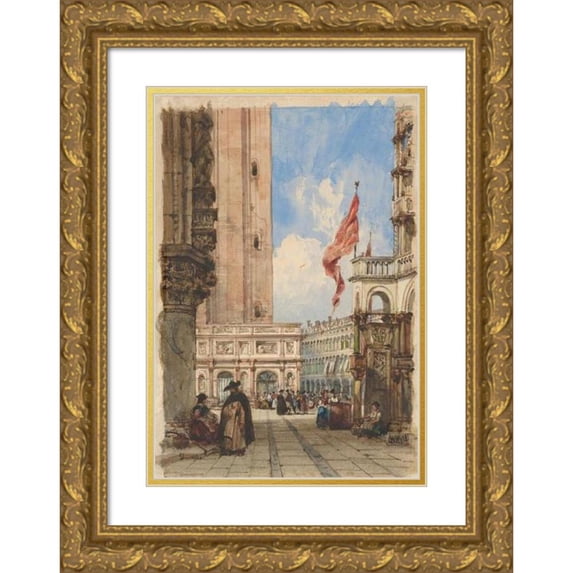 William Wyld 14x18 Gold Ornate Wood Frame and Double Matted Museum Art Print Titled - St. Mark's Square, Venice, with Loggetta (ca. 1840)