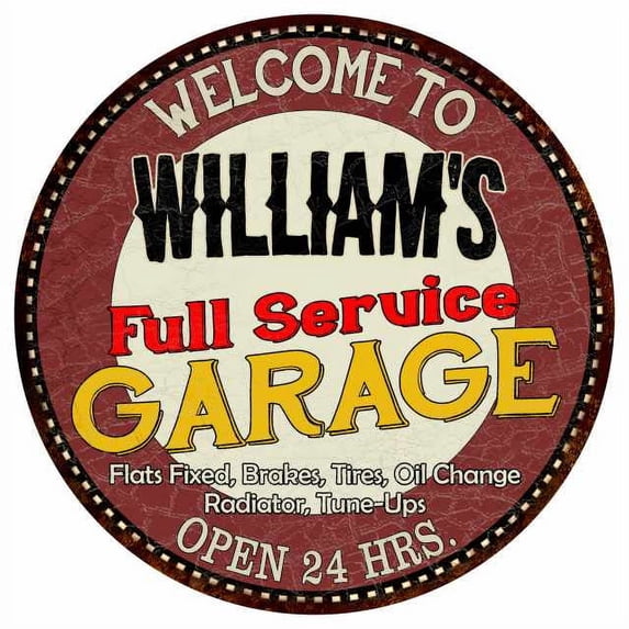 William's Full Service Garage 12" Round Metal Sign Man Cave Décor 200120037455