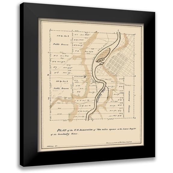 Williams 12x13 Black Modern Framed Museum Art Print Titled - Two Miles Square Ohio - Williams 1817