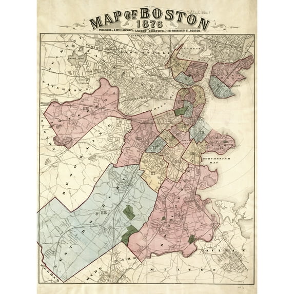 Williams 1876 Map Boston Massachusetts USA Extra Large XL Wall Art Poster Print