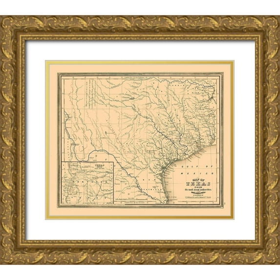Williams 30x26 Gold Ornate Wood Framed with Double Matting Museum Art Print Titled - Texas - Williams 1845