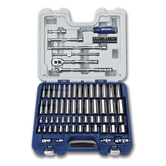Williams 50607 79 Piece 3/8" Drive Deluxe Tool Set 6 and 12 Point Rugged-Case-System Tool Set, SAE and Metric, with 1/4" Hex Screwdriver Bits