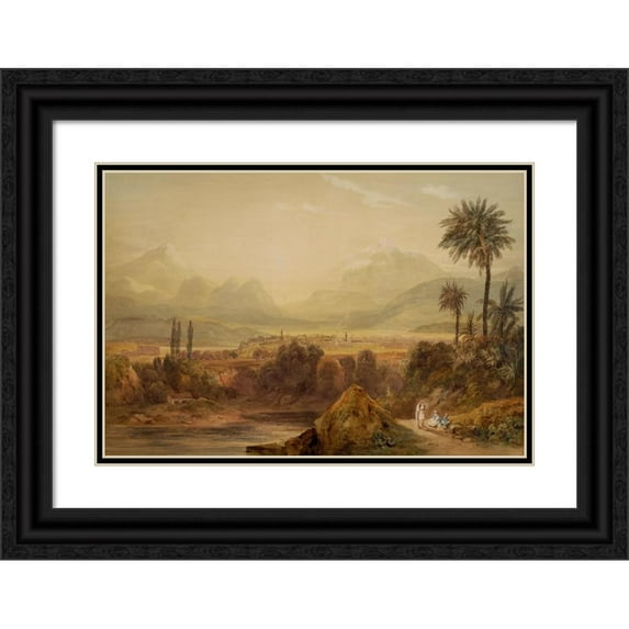 Williams Hugh William 24x18 Black Ornate Framed Double Matted Museum Art Print Titled: View of Thebes