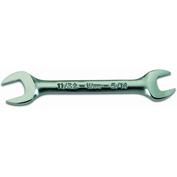 3/16" x 7/32" Short Double Head Open End Wrench - 2-27/32" Overall Length With Satin Chrome Finish. Williams USA # JHWOES-0607