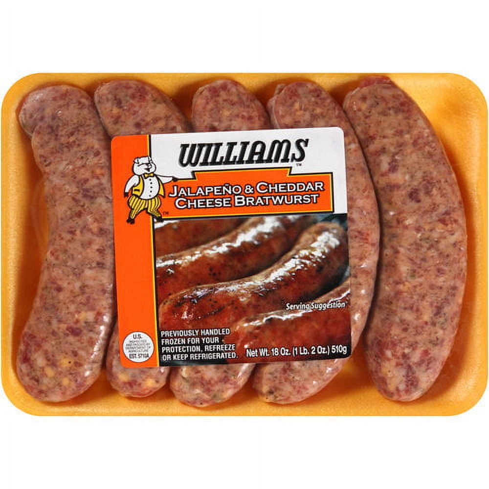 Williams Sausage Jalapeno & Cheddar Cheese Bratwurst, 18 oz, 5 Count