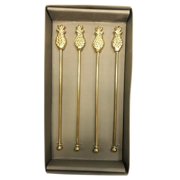Williams Sonoma Pineapple Drink Stirrer Swizzle Sticks - Set of 4 - Gold